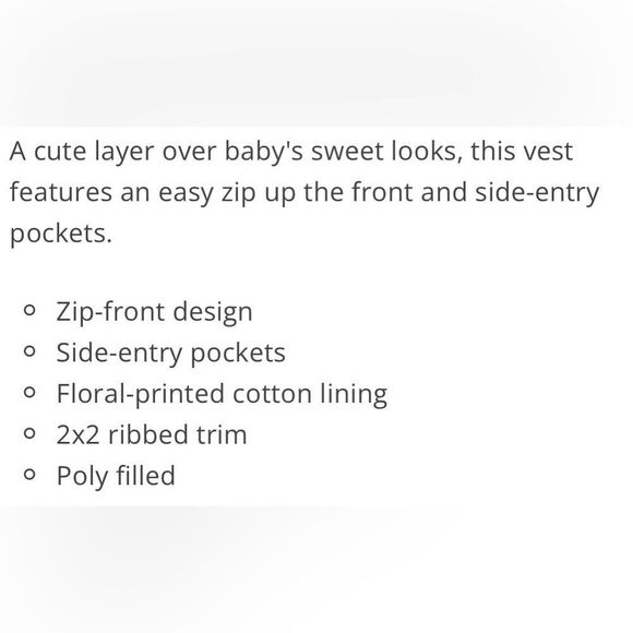 Carter’s Baby Girls Pink Zip Front Floral Print Cotton Lined Vest. 3 Months. - Picture 7 of 8